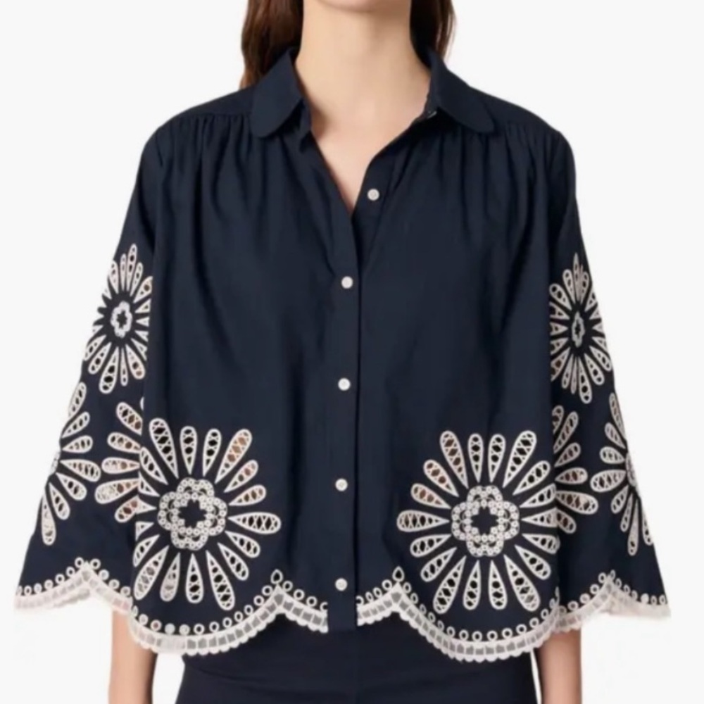 Maje Cuba Cropped Crochet Detail Blouse sz. 0